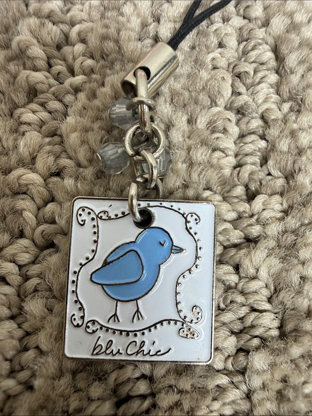 Vintage Bird Pendant Purse Charm - White & Blue